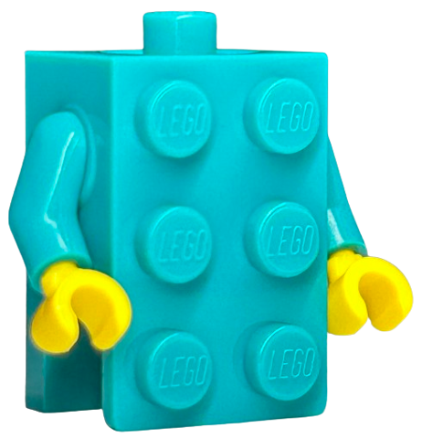 Lego Torso, 2 x 3 Brick Costume / Dark Turquoise Arms / Yellow Hands (BAM)
