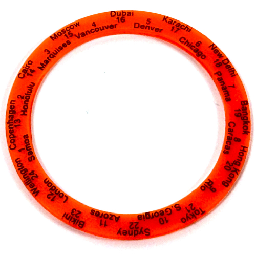 Lego Watch, Bezel Round, Smooth, Thick with World Clock, Black Numbers and Cities Print / Trans-Neon Orange