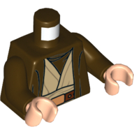 Lego Torso Hooded Robe over Tan Jedi Robe with Undershirt and Belt Print (Obi-Wan), Dark Brown Arms, Light Nougat Hands / Dark Brown