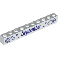 Brick 1 x 10 with Dark Purple 'September' and 'October' Print on Opposite Sides / White