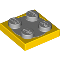 Lego Turntable 2 x 2 Plate, Light Bluish Gray Top [Complete Assembly] / Yellow