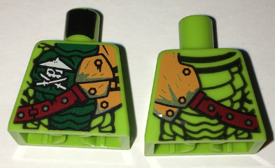 Lego Torso Ninjago Scales, Green Stomach, Ninja Skull with Crossed Swords, Shoulder Armor Pattern