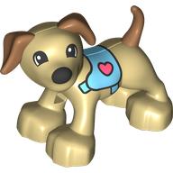 Lego Duplo Animal Dog Large Paws with Medium Nougat Ears and Tail, Medium Azure Harness Print / Tan