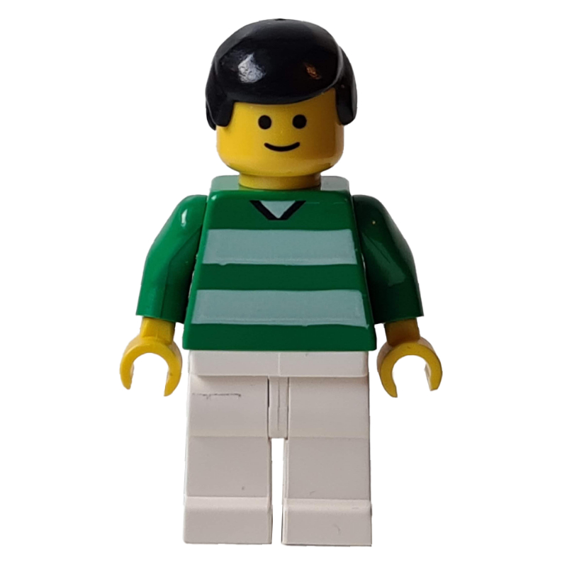 Lego Soccer Player Green Torso, White Legs, Black Hair, Standard Face #7