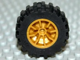 Wheel 18mm D. x 14mm Spoked, with Black Tire 30.4 x 14 Offset Tread (51377 / 30391) / Pearl Gold