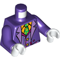 Lego Torso Suit Jacket with Notched Lapels, Striped Vest over Orange Shirt and Green Tie print (Joker), Dark Purple Arms, White Hands / Dark Purple