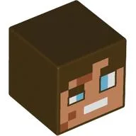 Minifig Head Special, Cube with Pixelated Nougat Dace, Bright Light Blue Eyes, White Mouth Print / Dark Brown