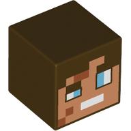 Lego Minifig Head Special, Cube with Pixelated Nougat Dace, Bright Light Blue Eyes, White Mouth print / Dark Brown