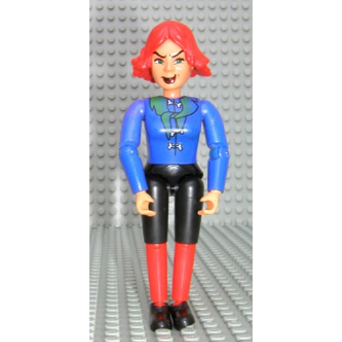 Lego Belville Figure Articulated Elbows, Female, Red Hair, Black Shorts, Blue Shirt with Bones Print (Witch) / [No Color/Any Color]