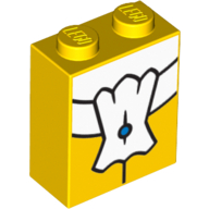 Lego Brick 1 x 2 x 2 with Inside Stud Holder with White Tie Print / Yellow