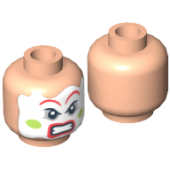 Lego Minifig Head Henchman (Goon), Face Paint with Red Lips and Eyebrows, Green Cheeks, Angry Print / Light Nougat