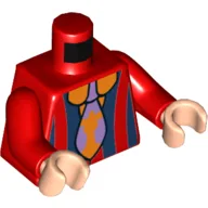 Torso Shirt with Dark Blue Stripes and Lavender and Orange Tie Print, Red Arms, Light Nougat Hands / Red