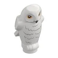 Animal, Bird, Owl Small, Angular Features with Yellow Eyes and Light Bluish Gray Rippled Chest Feathers Print / White