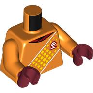 Lego Torso Soccer Shirt, Dark Red Collar, Yellow Decoration print, Orange Arms, Dark Red Hands / Orange