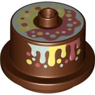 Duplo Food 2 x 2 Round Cake with Stud on Top, Drizzled Frosting Print / Reddish Brown