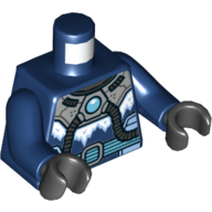 Lego Torso Bodysuit, Silver Collar with Tubes and Azure Circle, and Belt Print, Dark Blue Arms, Black Hands / Dark Blue