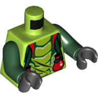Lego Torso Snake with Dark Green Straps and Red Vials Print (Spitta), Dark Green Arms, Black Hands / Lime