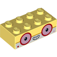 Lego Brick 2 x 4 with Pink Eyes with Red Border, Teeth Mouth print / Bright Light Yellow