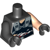 Lego Torso, Odd Arms, Shirt, Torn and Bandaged Midriff Print, Left Light Nougat Arm, Right Black Arm, Black Hands / Black