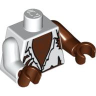 Lego Torso, Odd Arms, Shirt Tattered with Werewolf Hairy Chest Print, Left Reddish Brown Arm, Right White Arm, Reddish Brown Hands / White