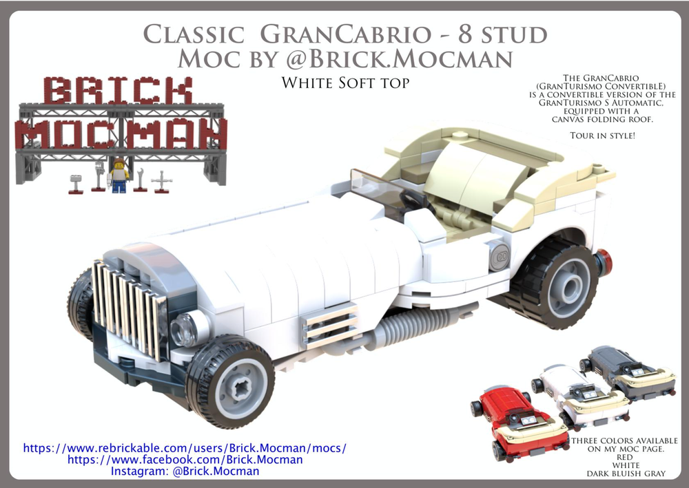 Lego Classic GranCabrio 8 Stud - White Car, with Tan SoftTop