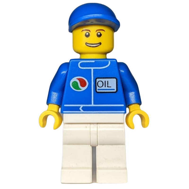 Lego Man, Blue Jacket with Octan Logo, White Legs, Blue Cap