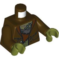 Lego Torso Open Jacket with Stapled Olive Skin and Stitched Vest Print (Frankensteins Monster), Dark Brown Arms, Olive Green Hands / Dark Brown