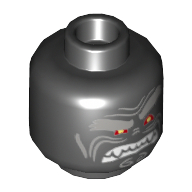 Lego Minifig Head Garmadon, Light Bluish Gray Bushy Eyebrows, Left Raised Eyebrow, Red Eyes, Clenched White Fangs Print [Hollow Stud] / Black