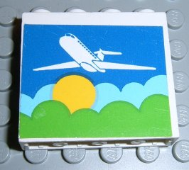 Lego Panel 1 x 4 x 3 - Solid Studs with Airplane above Sun & Clouds Pattern (Sticker) - Set 1772