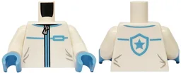 Torso Jacket with Silver Zipper, Medium Blue Trim, Light Bluish Gray Creases, Star Badge Logo on Back Pattern / White Arms / Medium Blue Hands