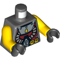 Lego Torso Diver Two Hoses and Yellow Belt Print, Yellow Arms, Black Hands / Dark Bluish Gray