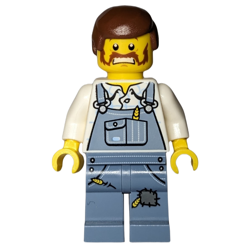 Lego Man, Sand Blue Overalls, Reddish Brown Hair, Beard (Farmer)