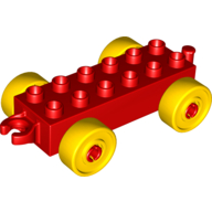 Lego Duplo Car Base 2 x 6 with Yellow Wheels and Open Hitch End / Red