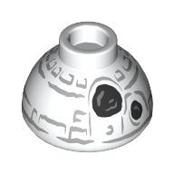 Lego Brick Round 1.5 x 1.5 Dome Top with Snowman BB-8, Black Coals Print / White