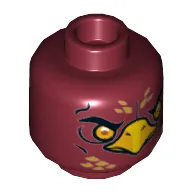 Minifig Head Fluminox, Dual Sided, Phoenix with Orange Eyes, Gold Feathers and Yellow Beak, Neutral / Stern Print [Hollow Stud] / Dark Red