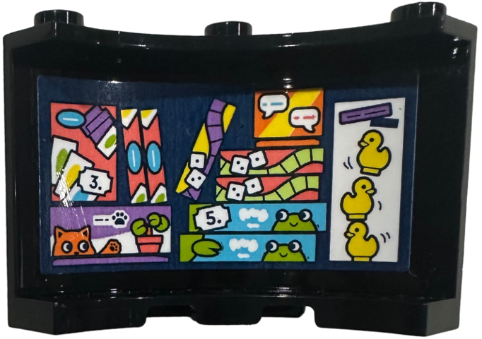 Lego Cylinder Quarter 4 x 4 x 3 with Shelf with Dice, Cat, Frogs, and Ducks Games Pattern (Sticker) - Set 42674