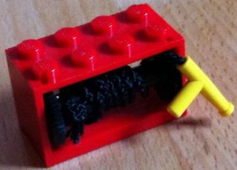 Lego String Reel 2 x 4 x 2 Holder with Black Drum with Black String 35L with Yellow Hose Nozzle Simple (4209 / 4208 / 194cx2)