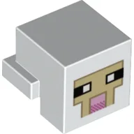 Minifig Head Special, Cube with Rear Ledge, Pixelated Tan Face with Pink Mouth Print / White