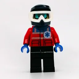 Paramedic, Woman, Red Jacket with Star of Life, Dark Blue Dirt Bike Helmet with Snow Goggles, Printed Snow Goggles