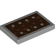 Lego Tile 2 x 3 with 8 Silver Squares and Reddish Brown Squares on Dark Brown Background Print / Light Bluish Gray