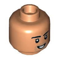 Minifig Head Gilgamesh, Beard Stubble, Smile with Teeth / Angry Print / Nougat
