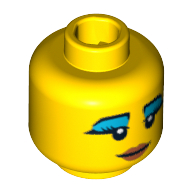 Lego Minifig Head Egyptian Queen, Eyebrows, Eyelashes with Thick Blue Mascara, Smile and Red Lips Print [Blocked Open Stud] / Yellow