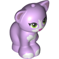 Lego Animal, Cat, Sitting with Lime Eyes, Magenta Nose, and White Markings Print / Lavender