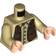 Lego Torso Shirt with Buttons and Brown Western Style Vest Print, Tan Arms, Light Nougat Hands / Tan