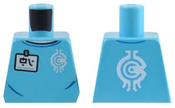 Torso White Name Tag with Ninjago Logogram 'HI' and Borg Industries Logo Pattern / Medium Azure