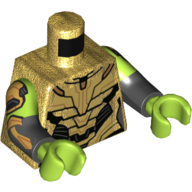 Lego Torso, Dual Molded Arms, Armor with Black Plates print, Lime Sleeves Pattern, Black Arms with Gold Amor Plates Print, Lime Hands / Pearl Gold