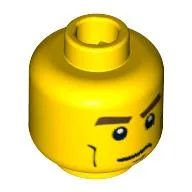 Minifig Head Diver / Knight, Brown Eyebrows, Cheek Lines, Mouth Closed / Mouth Open Scared Print / Yellow