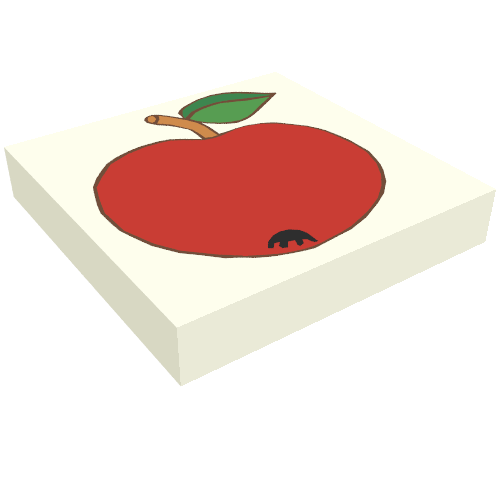 Lego Tile 2 x 2 with Red Apple Print / White