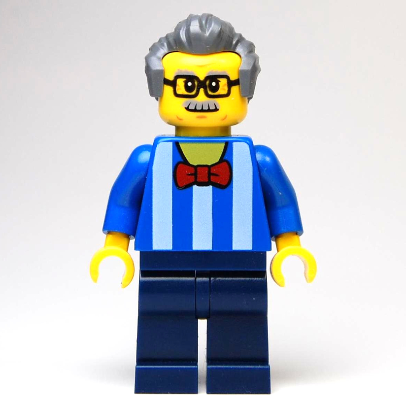 Lego Blue Torso, Dark Blue Legs, Dark BLuish Grey Hair - With Back Print