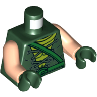 Lego Torso Tunic with Laces, Lime Shirt, Bright Green Belt, 'G' Buckle Print (Green Arrow), Light Nougat Arms, Dark Green Hands / Dark Green